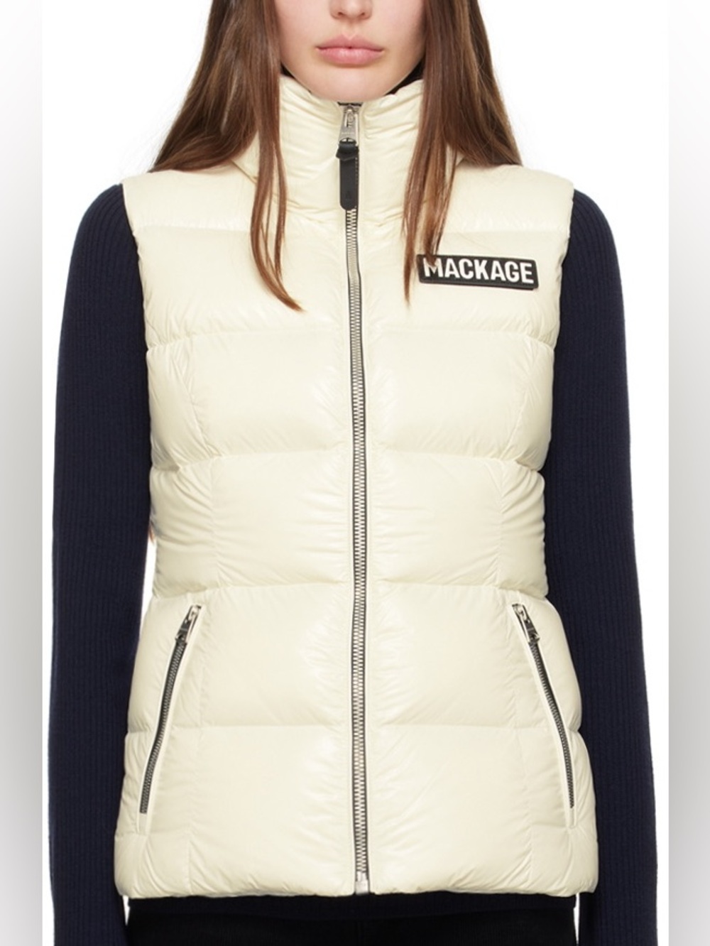Mackage Women's Cream Quilted Puffer Vest with Logo Patch